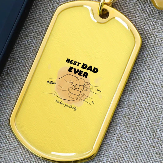 Personalized "Best Dad Ever" Dog Tag Keychain - Custom Engraved Father's Day Gift