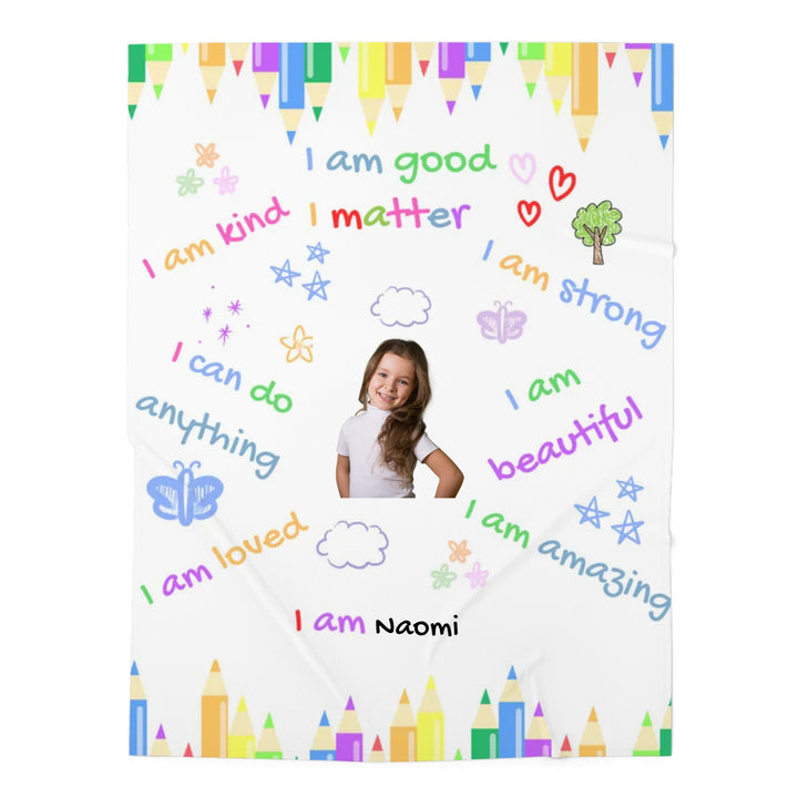 I Am Kind, Loved, I matter Affirmations For Kids - Personalized Photo Blanket| To your kid, grandkid, niece, or nephew