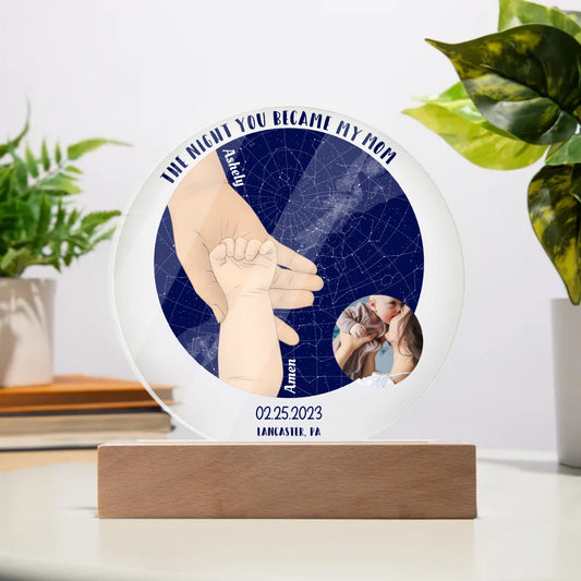 Celestial Love: Personalized Milky Way & City Map Acrylic Plaque - 'The Night You Became My Mommy' - Baby's Name & Birthdate Included